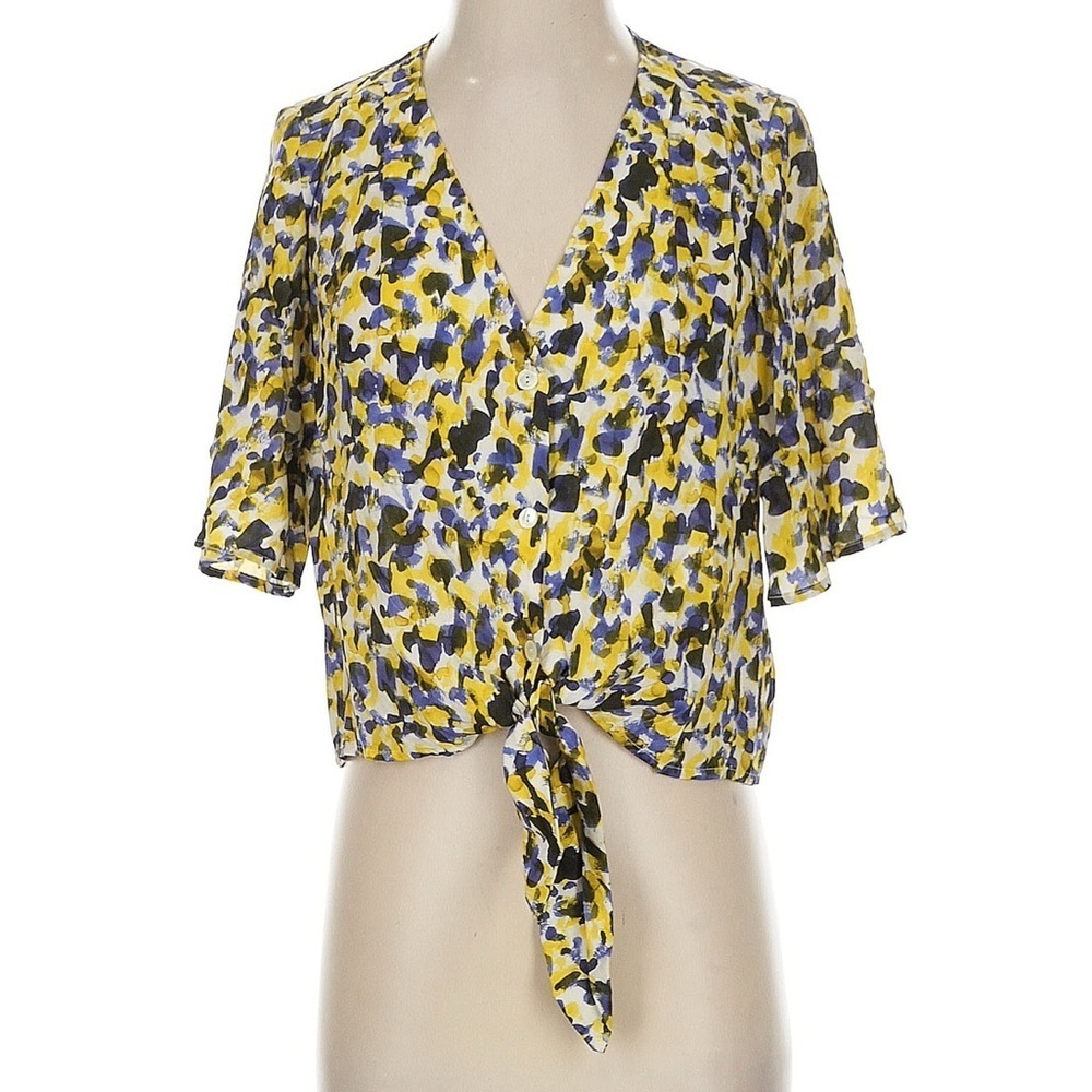 Anthropology Velvet by Graham & Spencer Multicolor Tie-Front Blouse